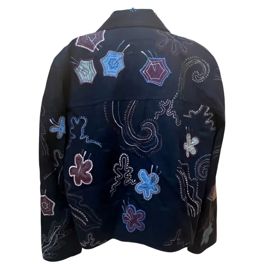 Yak Magik Jacket Women's Large Artisan Silk Embroidered Nepal Art to Wear Beaded